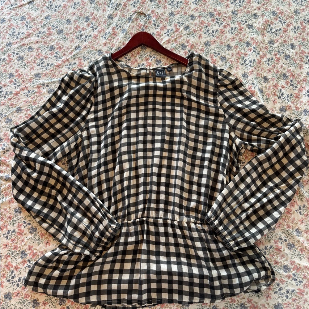 GAP Women's Black and White Checkered Top